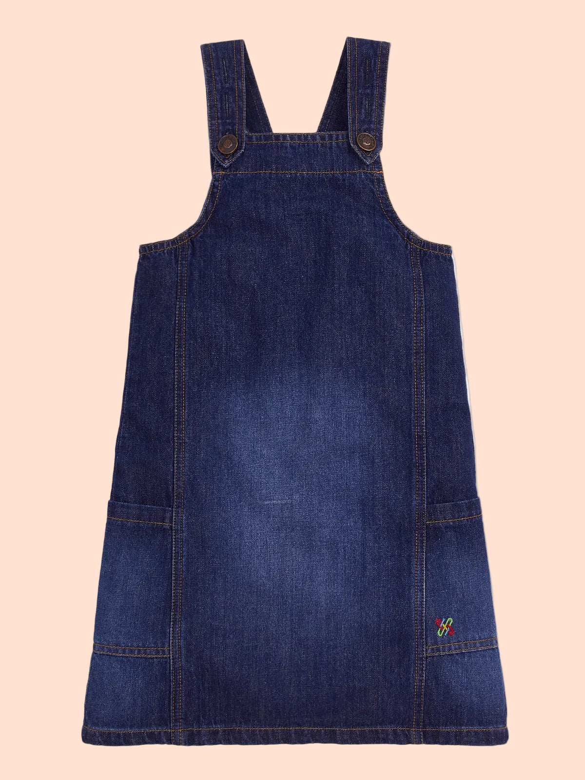 Knit N Knot Girls Premium Blue Denim Dungaree Dress | Adjustable Straps, Bib Pocket, Casual & Party | Soft Cotton-Rich Jeans Overall for Kids and Teenagers