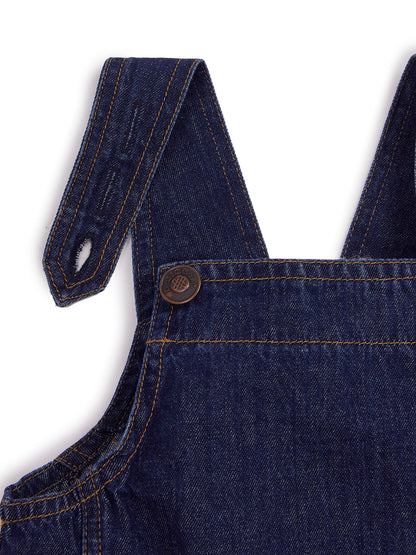 Knit N Knot Girls Premium Blue Denim Dungaree Dress | Adjustable Straps, Bib Pocket, Casual & Party | Soft Cotton-Rich Jeans Overall for Kids and Teenagers