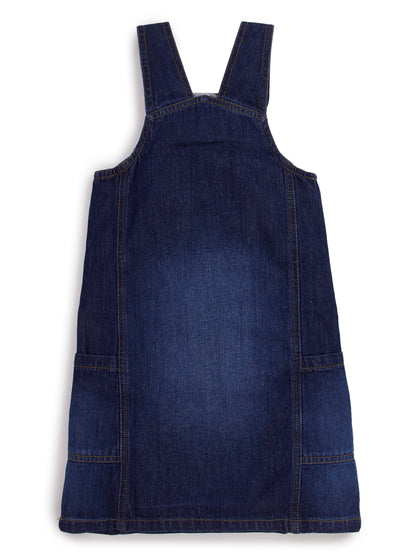 Knit N Knot Girls Premium Blue Denim Dungaree Dress | Adjustable Straps, Bib Pocket, Casual & Party | Soft Cotton-Rich Jeans Overall for Kids and Teenagers