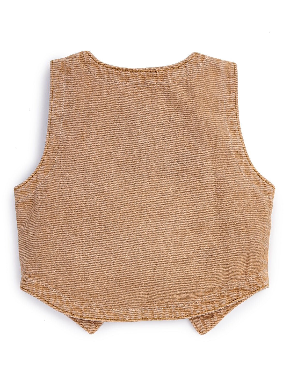 Knit N Knot Girls' Brown Cotton Denim Waistcoat Style Sleeveless Denim Top with Front Buttons