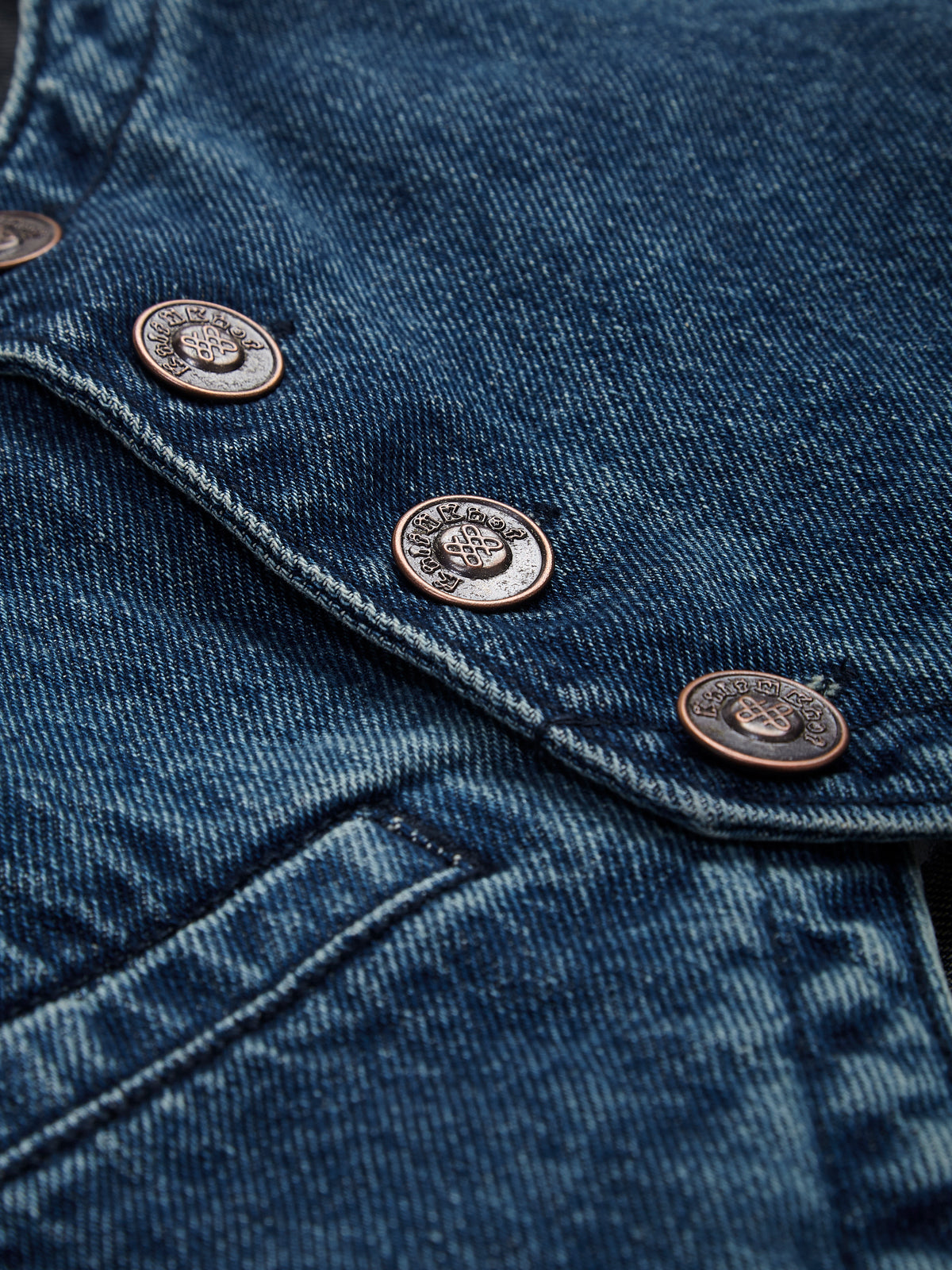 Knit N Knot Girls' Blue Faded Denim Waistcoat Top with Embellished Buttons & Pocket