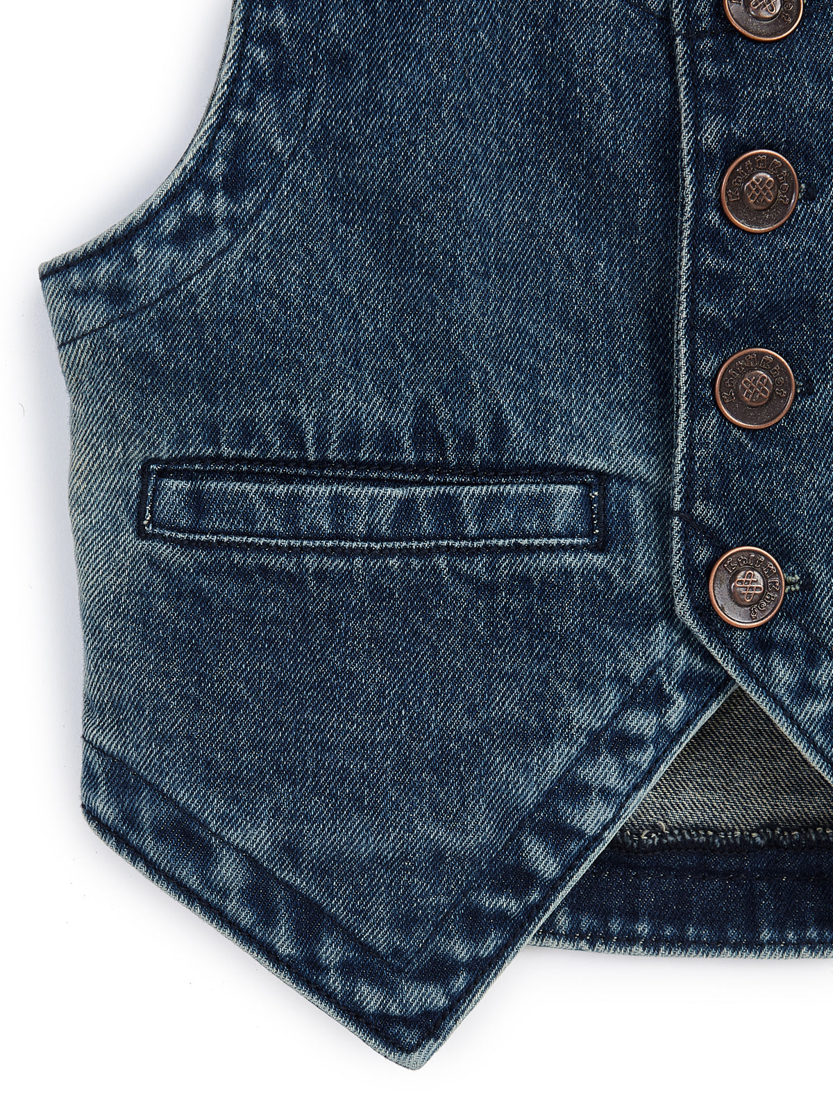 Knit N Knot Girls' Blue Faded Denim Waistcoat Top with Embellished Buttons & Pocket