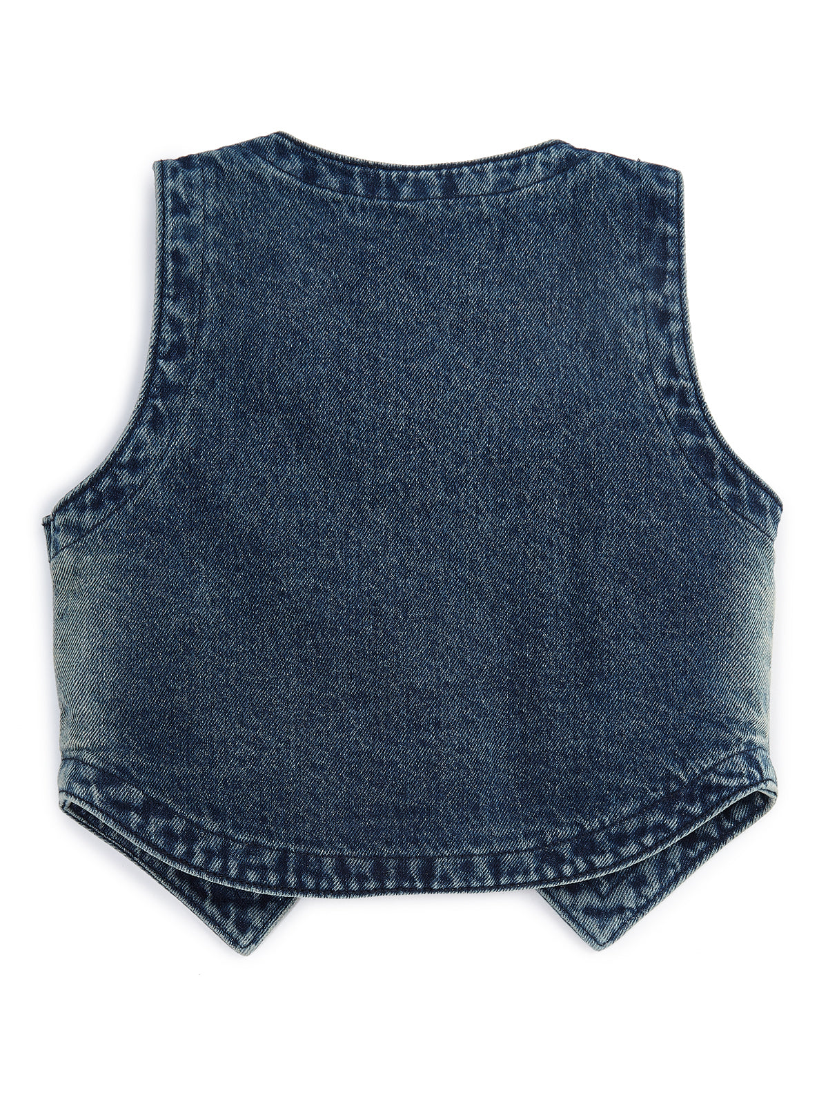 Knit N Knot Girls' Blue Faded Denim Co-ord Set | Waistcoat Style Top with High Waist Wide Flaring Fit Jeans | Cotton Denim Co-Ord Set for Girls