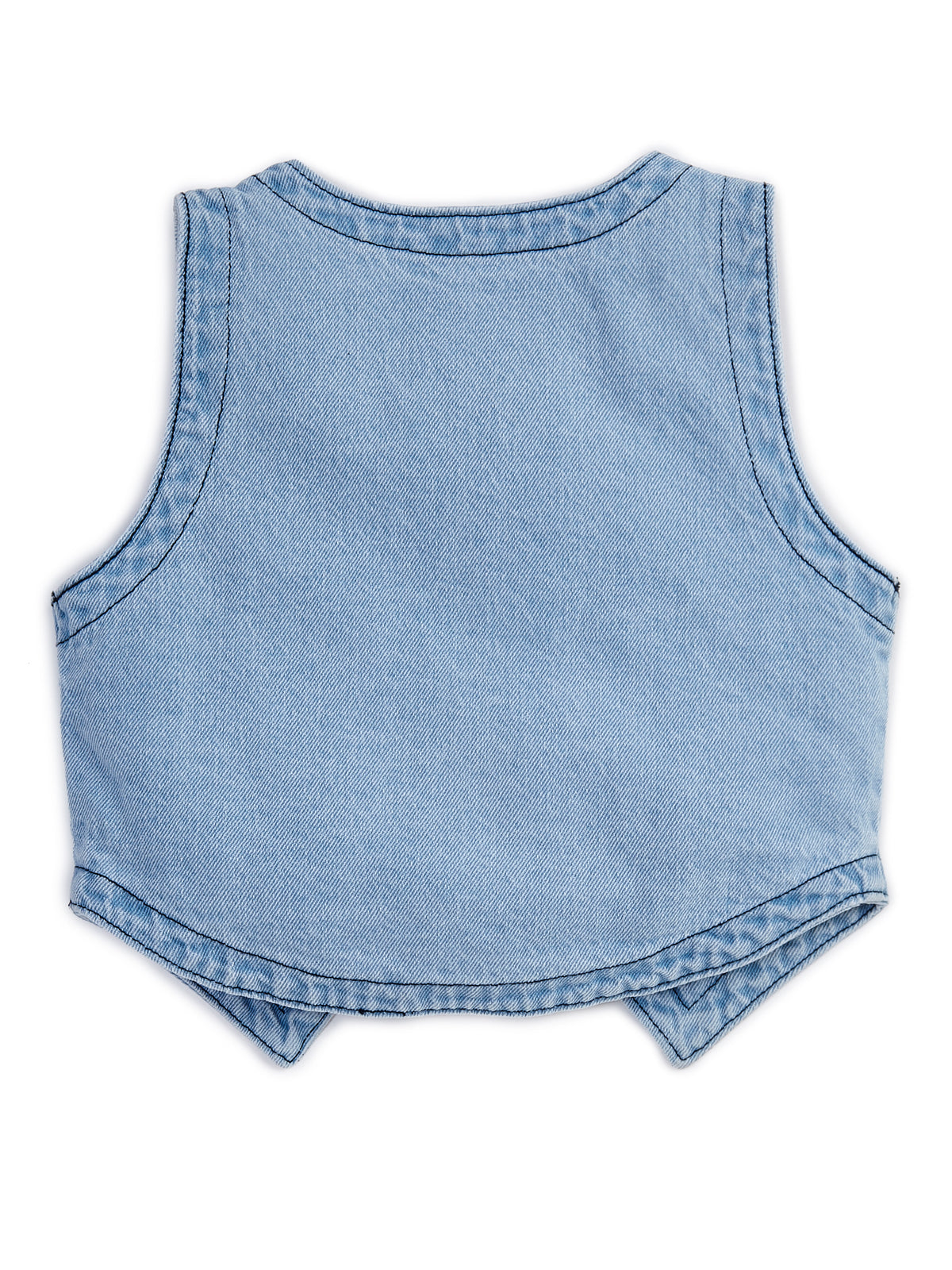 Knit N Knot Girls' Light Blue Faded Cotton Denim Co-Ord Set | Waistcoat Style Top with Cargo Jeans