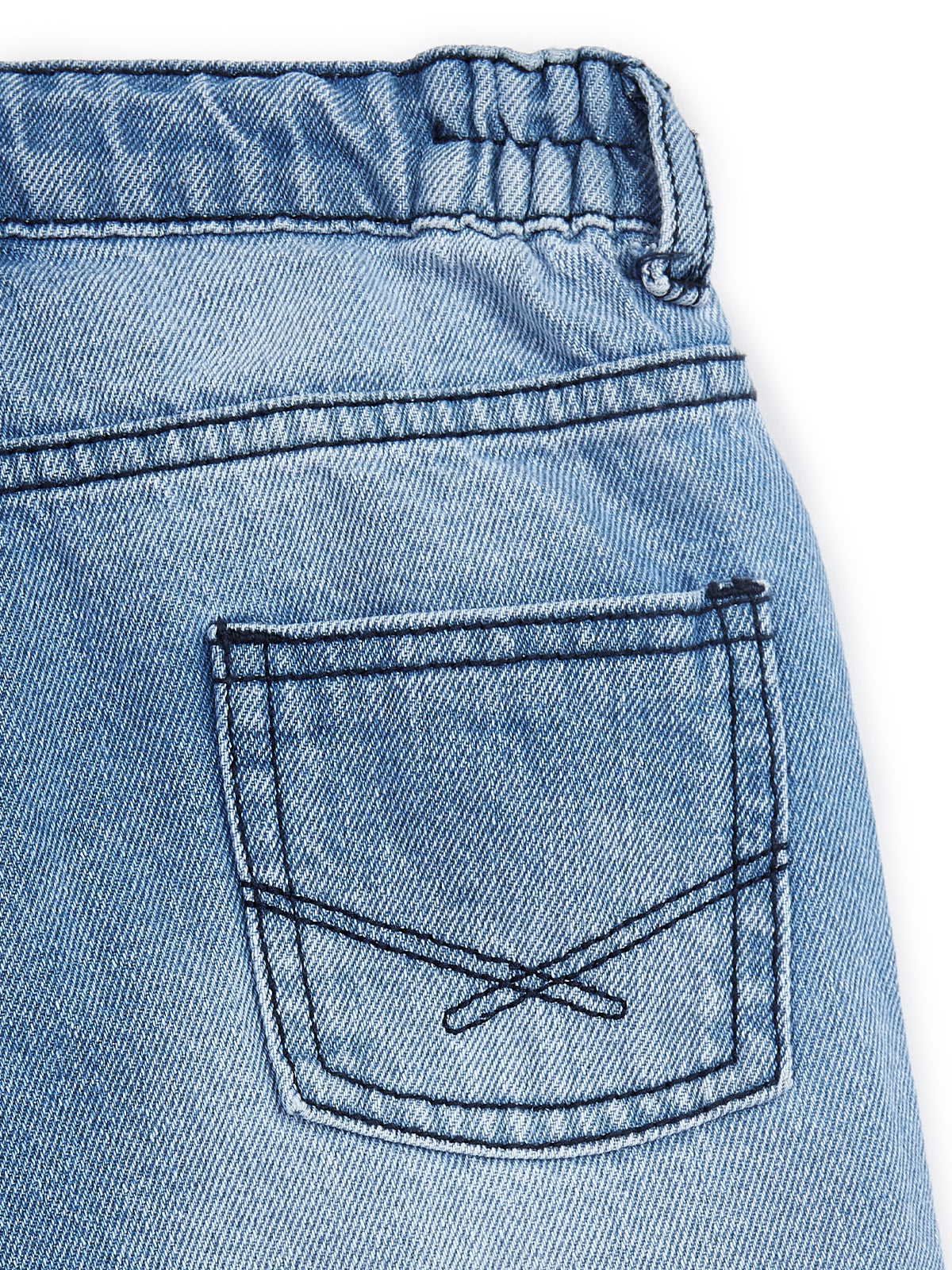 Knit N Knot Girls' Light Blue Elastic Waist Wide Flared Fit 7 Pockets Cotton Denim Cargo Jeans