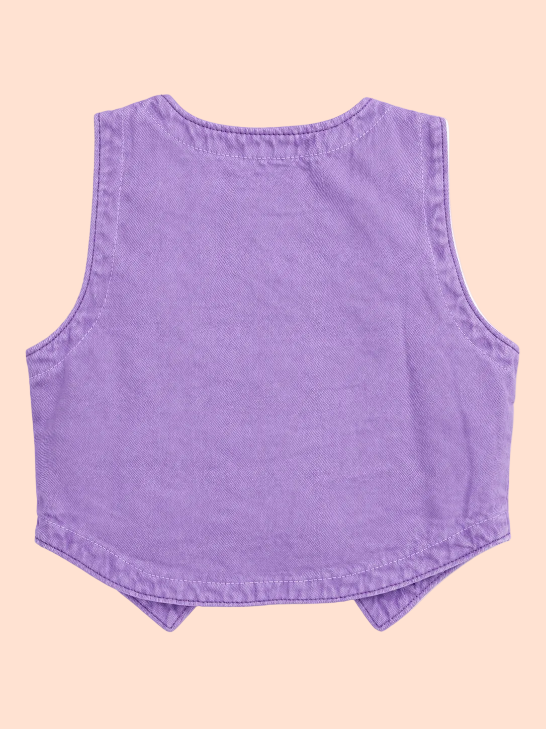 Knit N Knot Girls Dyed Purple Washed Denim Waistcoat with Embroidered Logo | Full Front Open