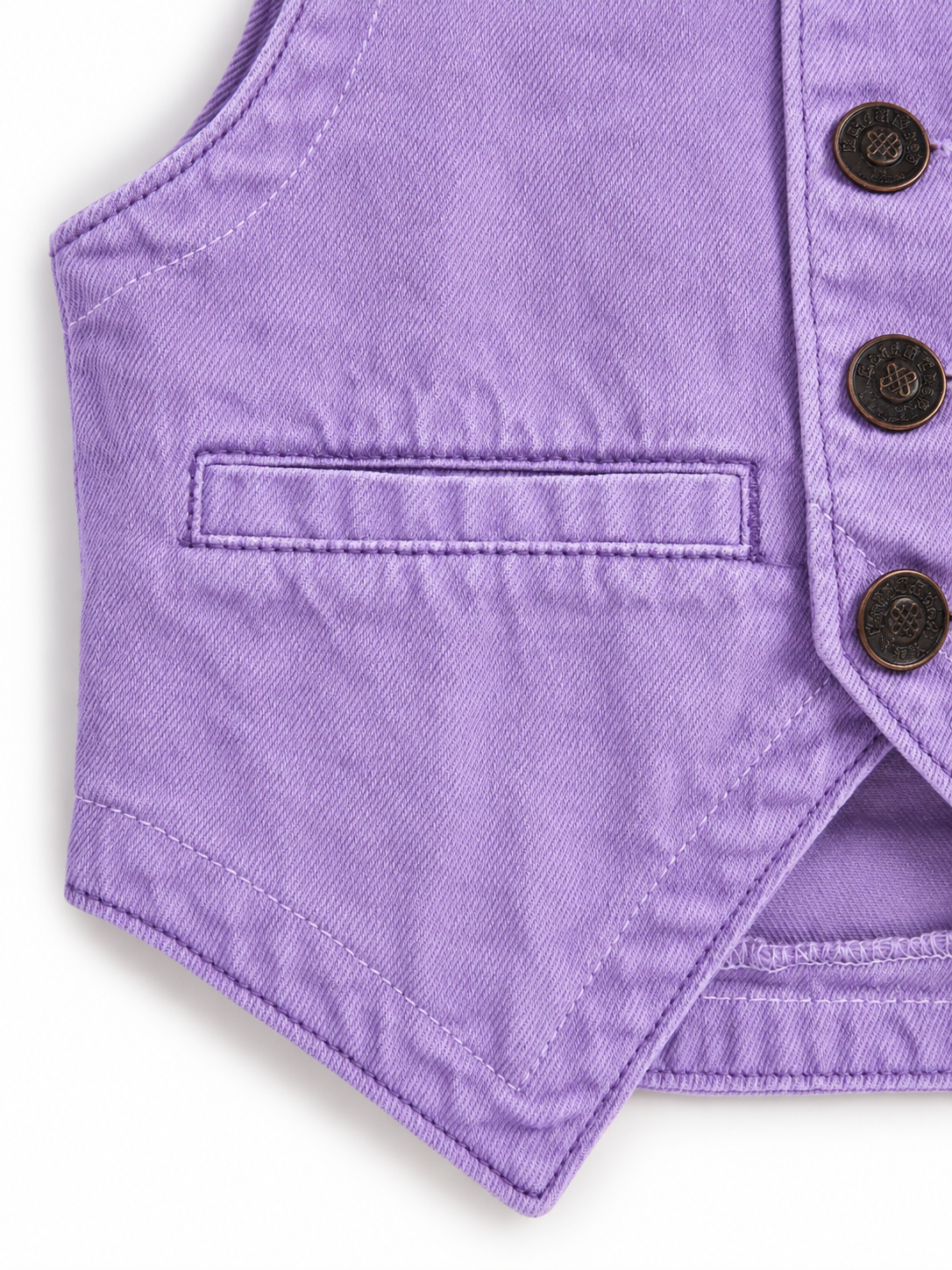 Knit N Knot Girls Dyed Purple Washed Denim Waistcoat with Embroidered Logo | Full Front Open