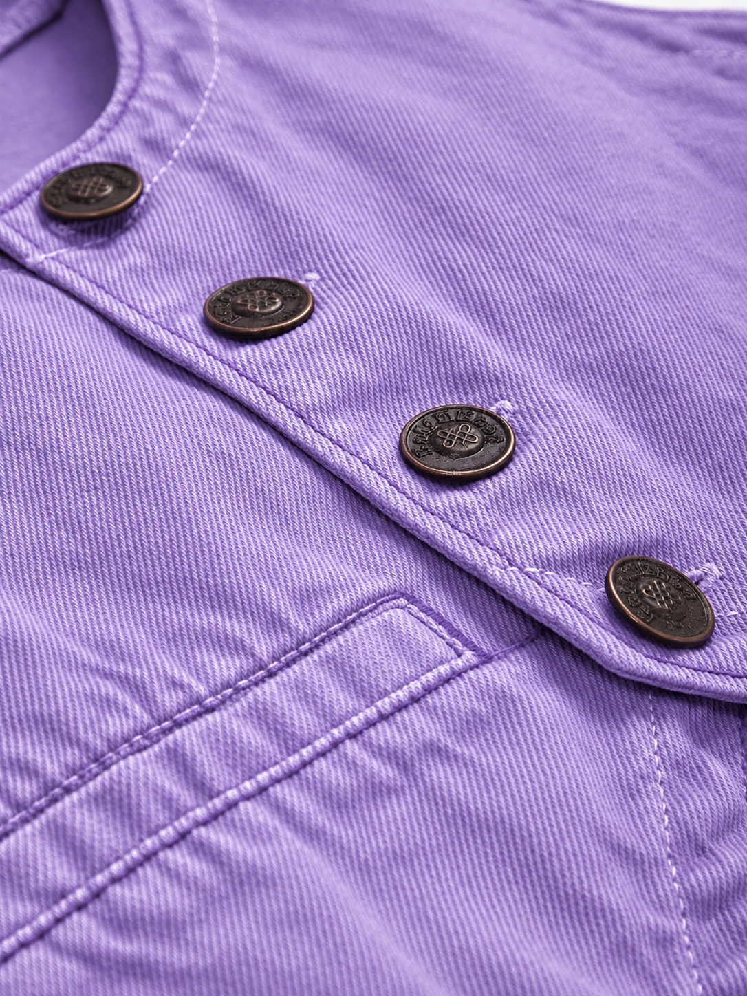 Knit N Knot Girls Dyed Purple Washed Denim Waistcoat with Embroidered Logo | Full Front Open