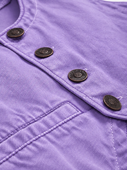 Knit N Knot Girls Dyed Purple Washed Denim Waistcoat with Embroidered Logo | Full Front Open