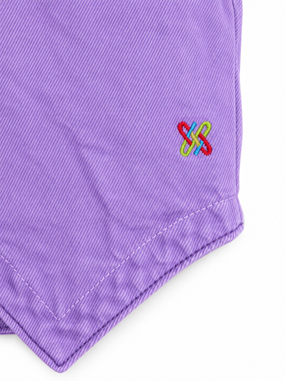 Knit N Knot Girls Dyed Purple Washed Denim Waistcoat with Embroidered Logo | Full Front Open