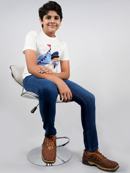 Knit N Knot Boys' Slim Fit Stretchable Indigo Faded Jeans