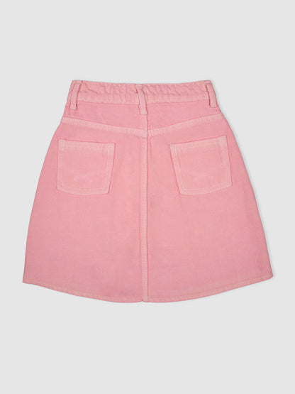 Knit N Knot Girls' Pink Denim Skirt with Front Buttons & Adjustable Waistband