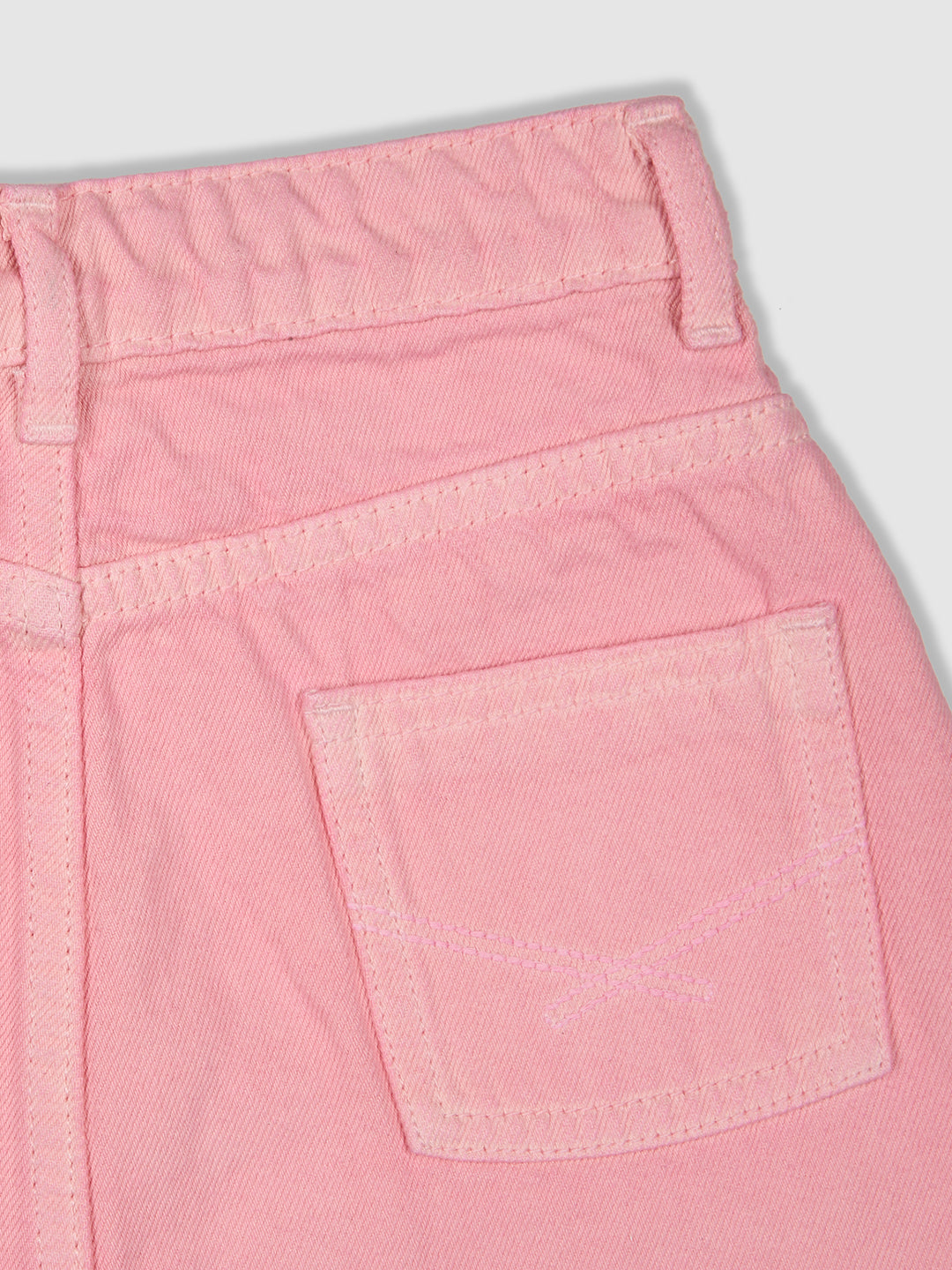 Knit N Knot Girls' Pink Denim Skirt with Front Buttons & Adjustable Waistband