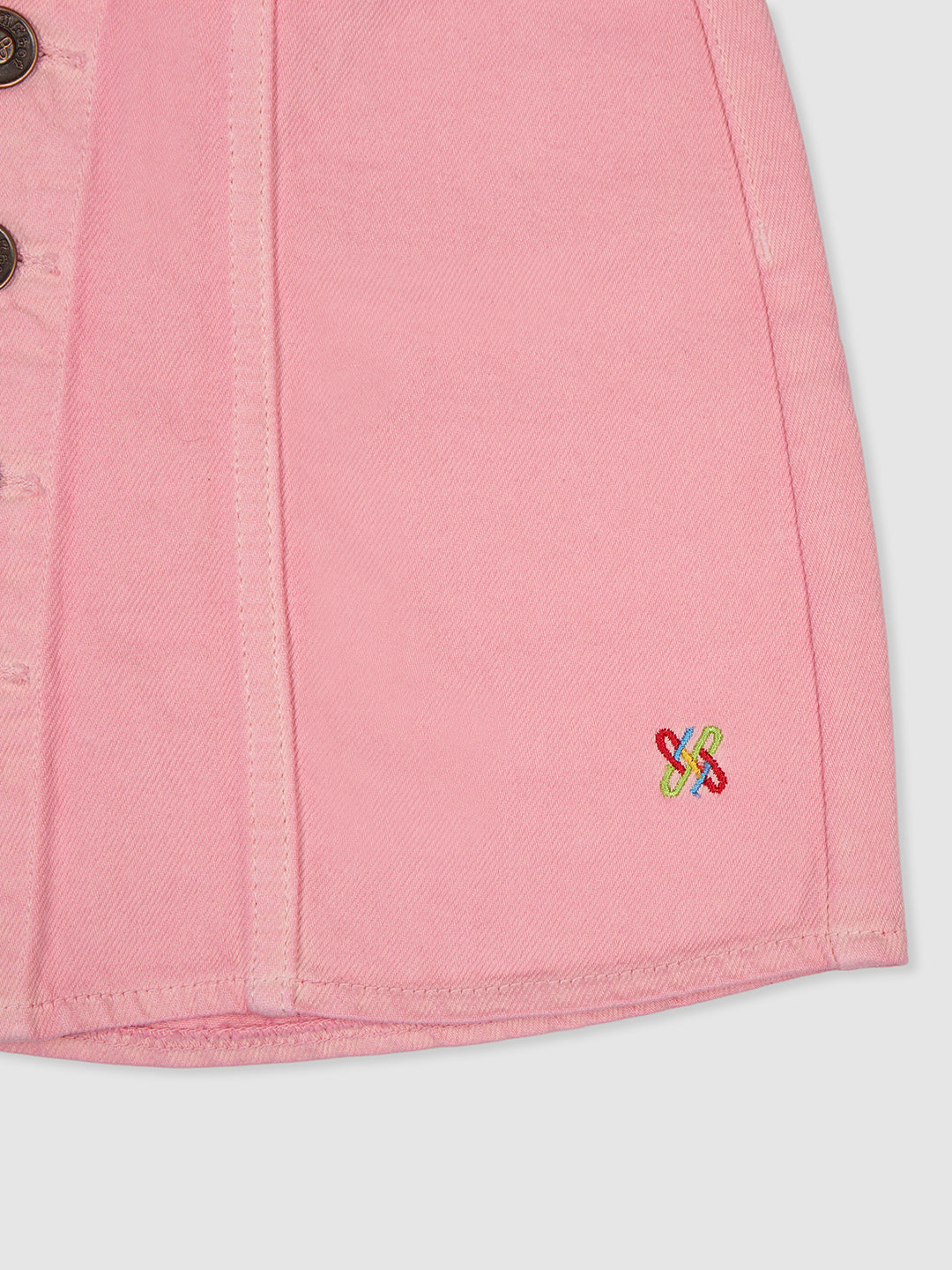 Knit N Knot Girls' Pink Denim Skirt with Front Buttons & Adjustable Waistband