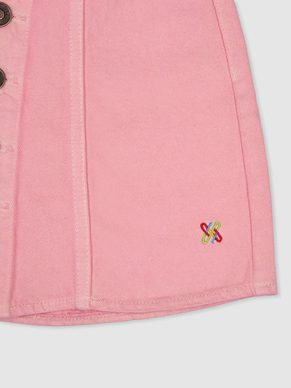 Knit N Knot Girls' Pink Denim Skirt with Front Buttons & Adjustable Waistband
