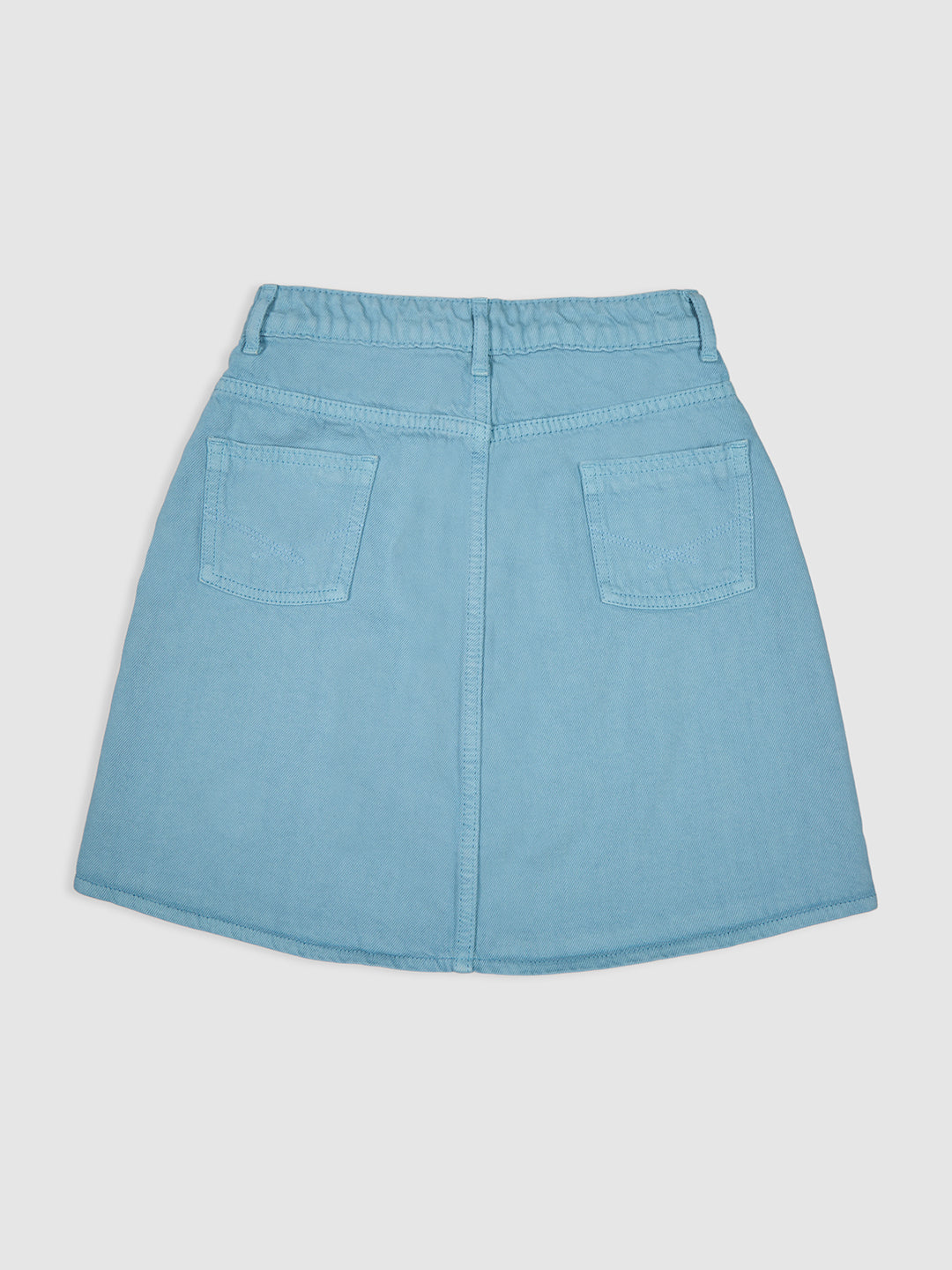 Knit N Knot Girls' Stylish Button Embellished Knee-Length Cotton Denim Turquoise Skirt
