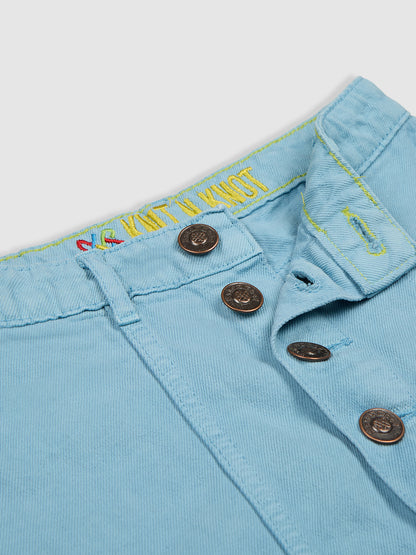 Knit N Knot Girls' Stylish Button Embellished Knee-Length Cotton Denim Turquoise Skirt