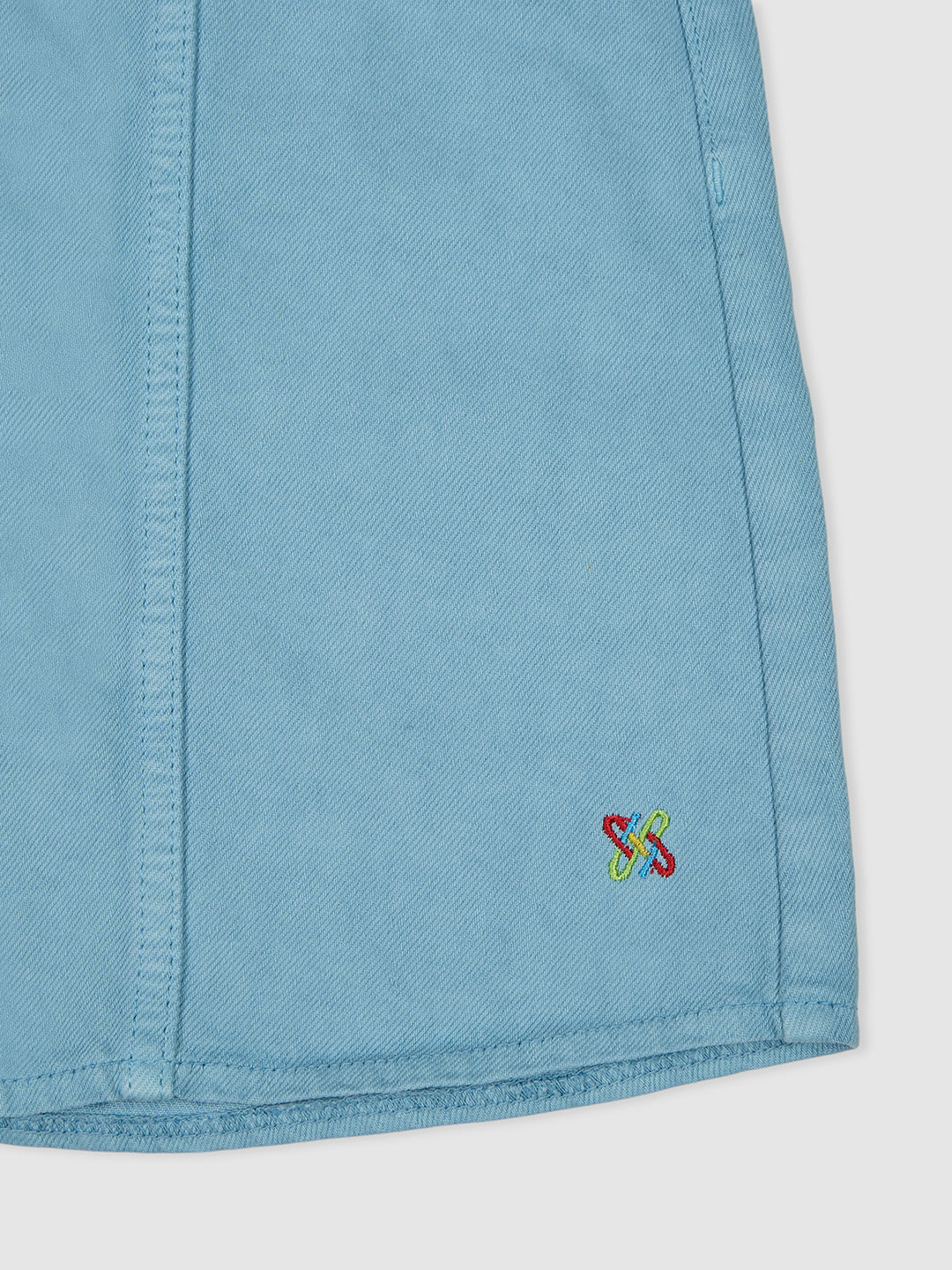 Knit N Knot Girls' Stylish Button Embellished Knee-Length Cotton Denim Turquoise Skirt