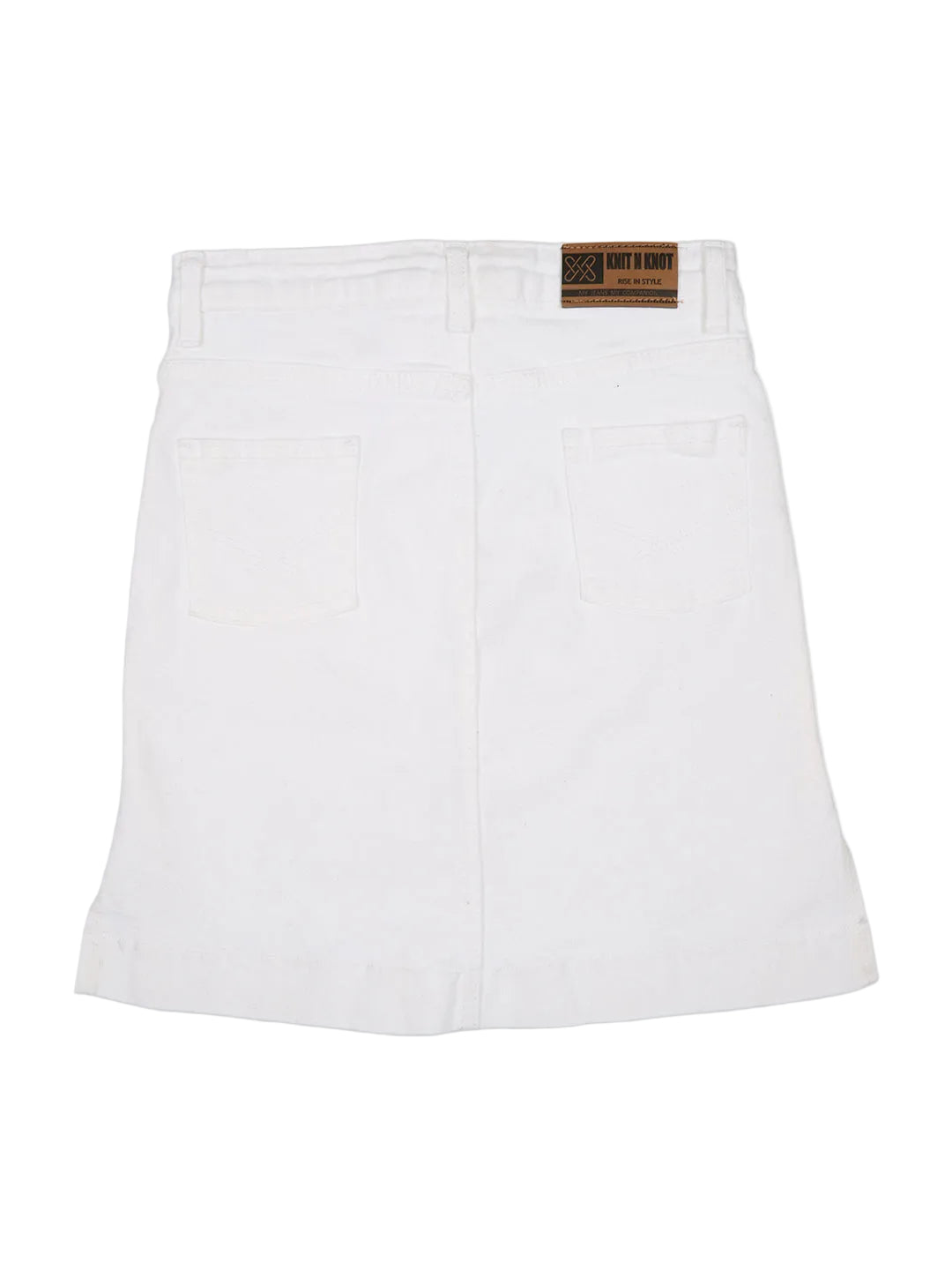 Knit N Knot Girls' Knee-Length Casual & Party Wear Milky White Cotton Denim Skirt with Side Slit