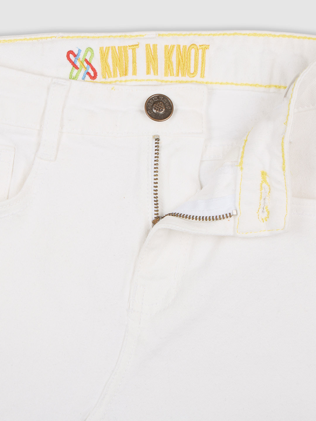 Knit N Knot Girls' Knee-Length Casual & Party Wear Milky White Cotton Denim Skirt with Side Slit