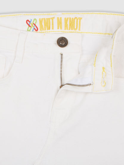 Knit N Knot Girls' Knee-Length Casual & Party Wear Milky White Cotton Denim Skirt with Side Slit