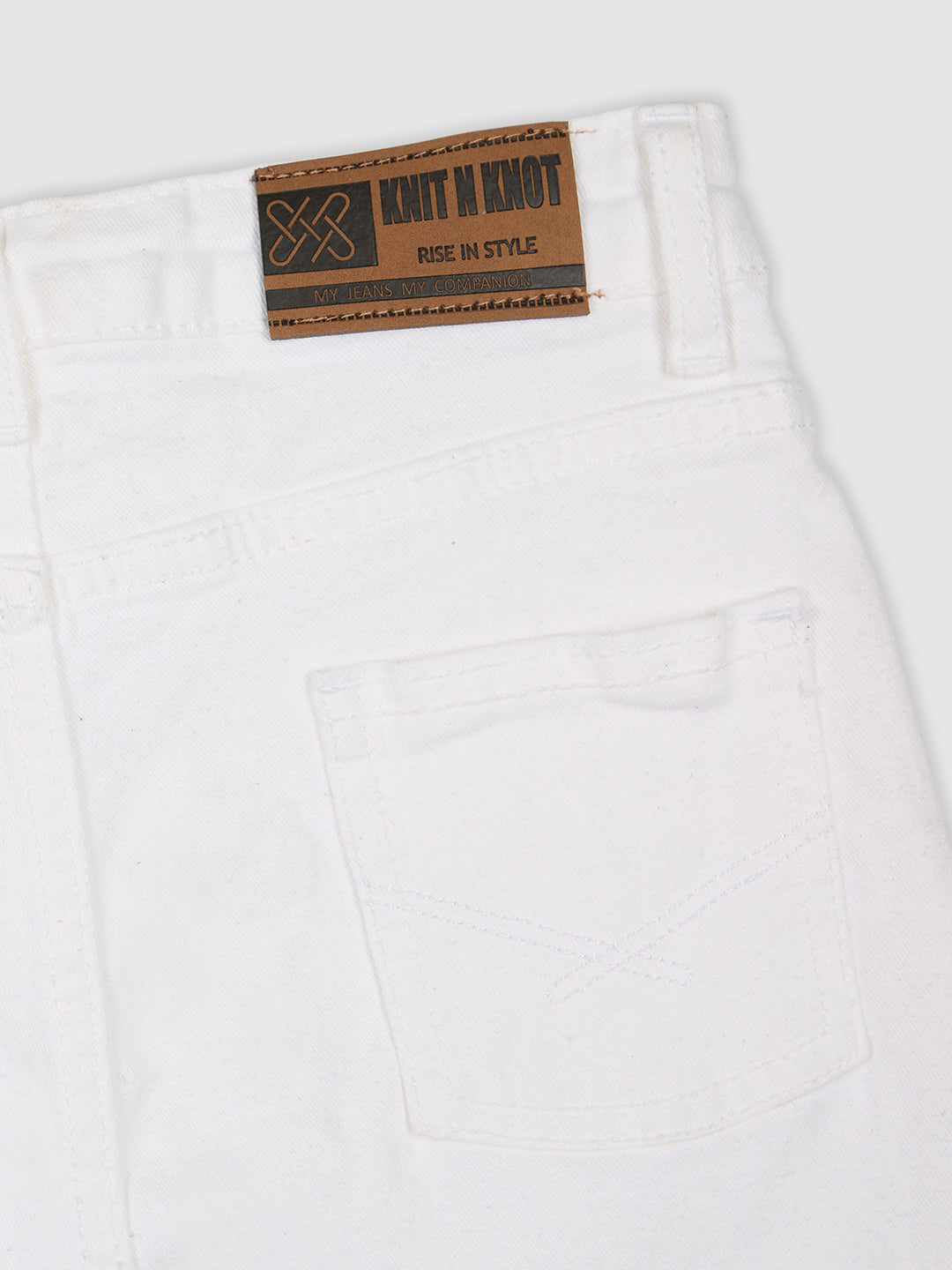 Knit N Knot Girls' Knee-Length Casual & Party Wear Milky White Cotton Denim Skirt with Side Slit