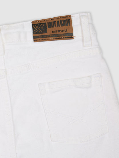 Knit N Knot Girls' Knee-Length Casual & Party Wear Milky White Cotton Denim Skirt with Side Slit