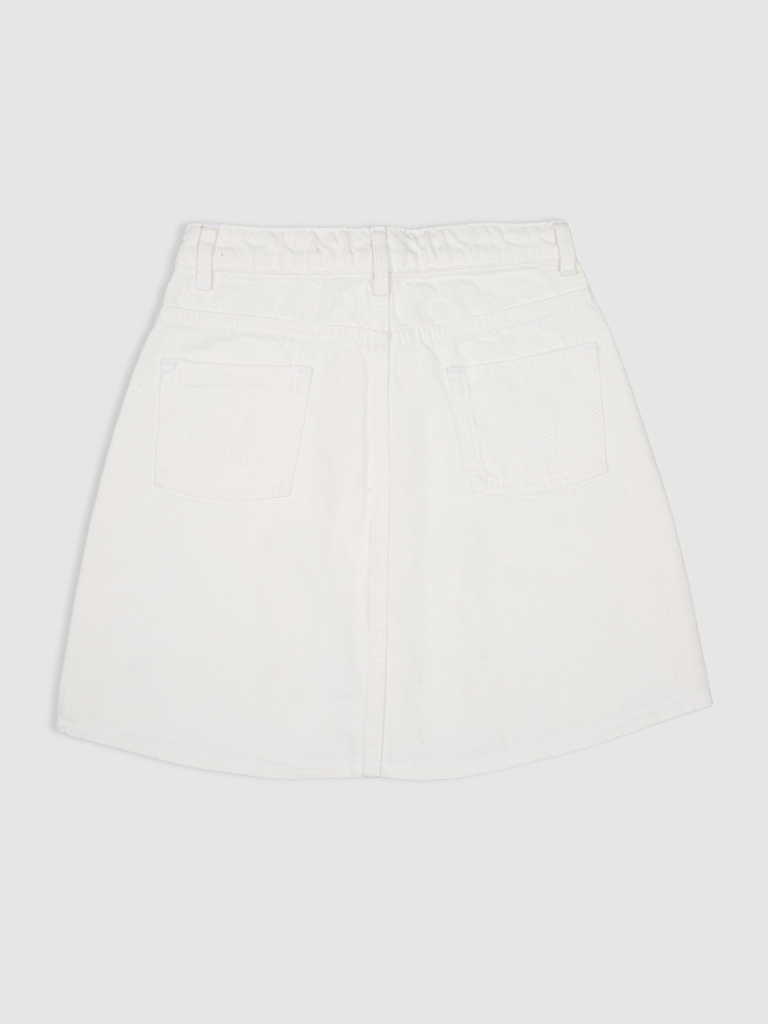 Knit N Knot Girls' Knee-Length Milky White Button Embellished Cotton Denim  Skirt