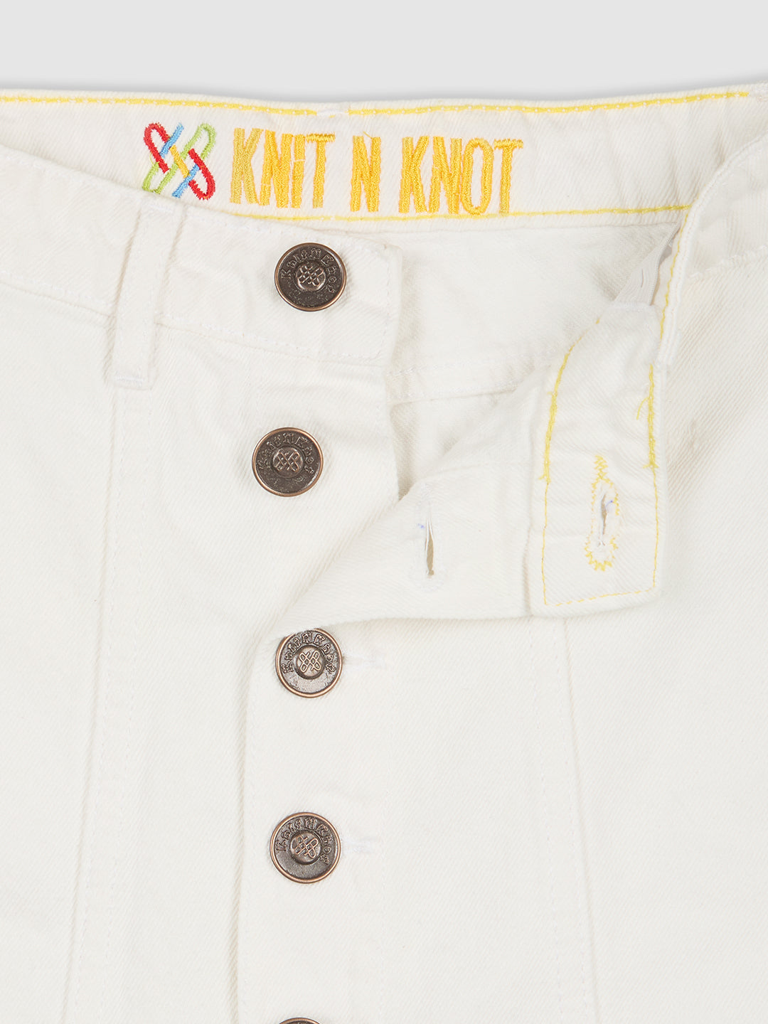 Knit N Knot Girls' Knee-Length Milky White Button Embellished Cotton Denim  Skirt