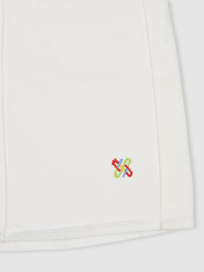 Knit N Knot Girls' Knee-Length Milky White Button Embellished Cotton Denim  Skirt