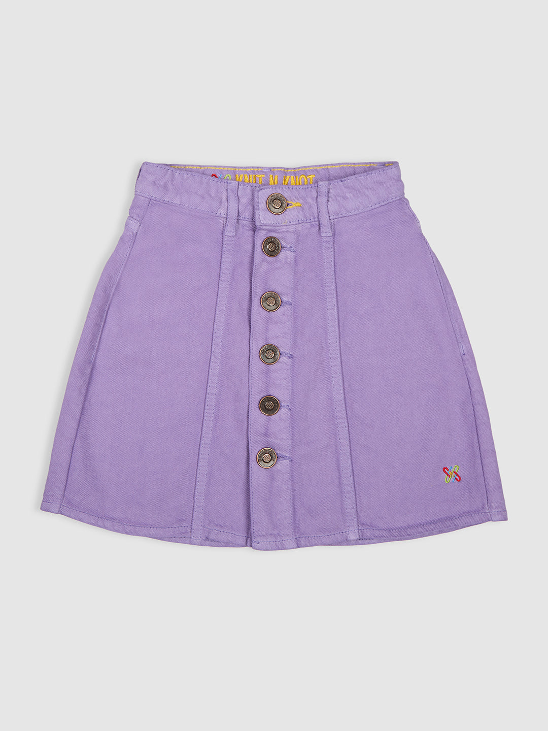 Knit N Knot Girls' Lavender Cotton Denim Skirt with Front Button Embellishment