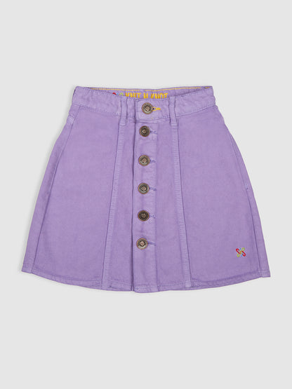 Knit N Knot Girls' Lavender Cotton Denim Skirt with Front Button Embellishment