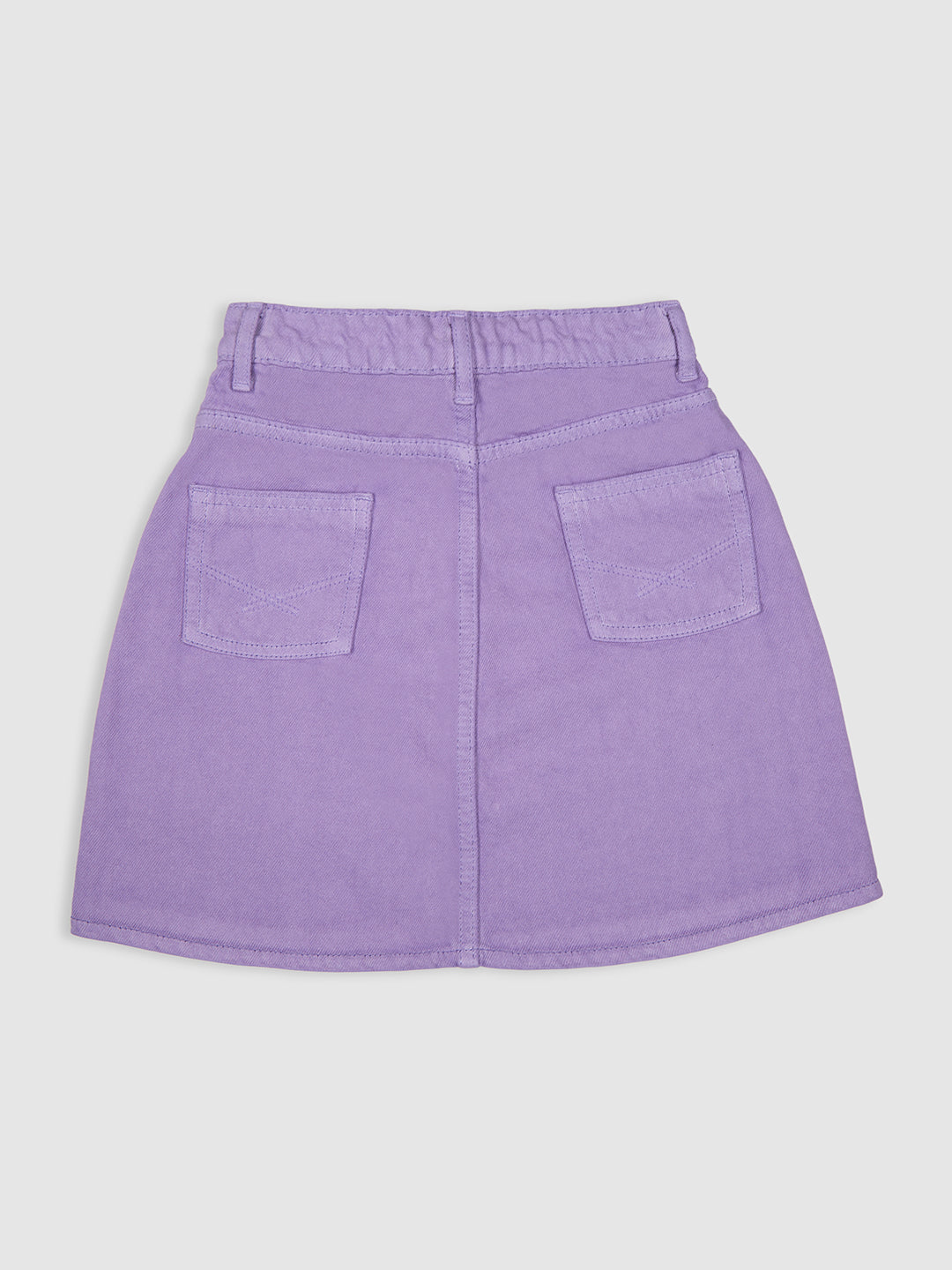 Knit N Knot Girls' Lavender Cotton Denim Skirt with Front Button Embellishment