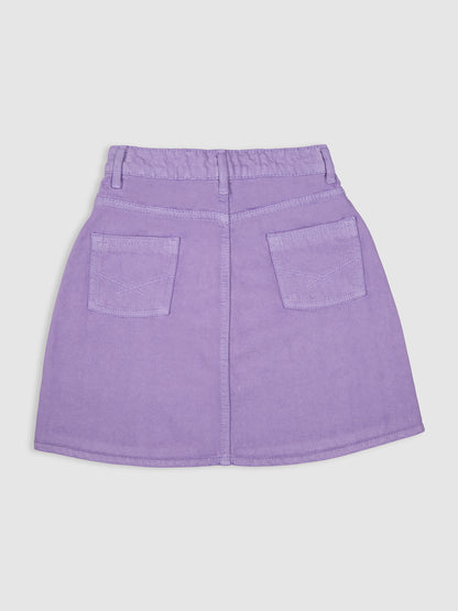 Knit N Knot Girls' Lavender Cotton Denim Skirt with Front Button Embellishment