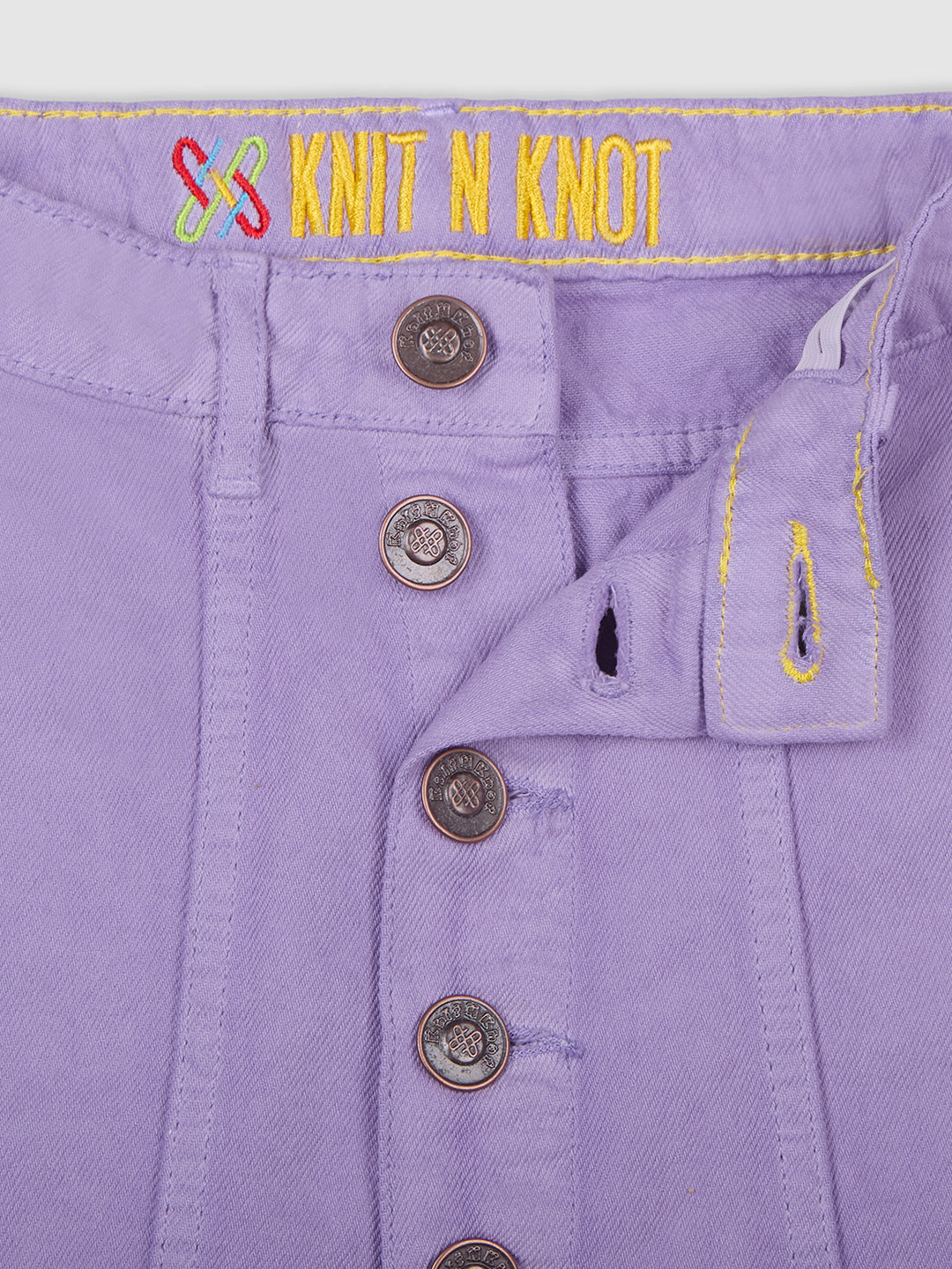 Knit N Knot Girls' Lavender Cotton Denim Skirt with Front Button Embellishment