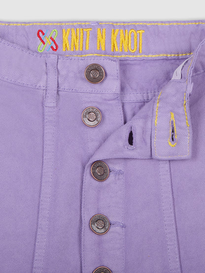 Knit N Knot Girls' Lavender Cotton Denim Skirt with Front Button Embellishment