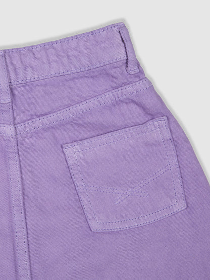 Knit N Knot Girls' Lavender Cotton Denim Skirt with Front Button Embellishment