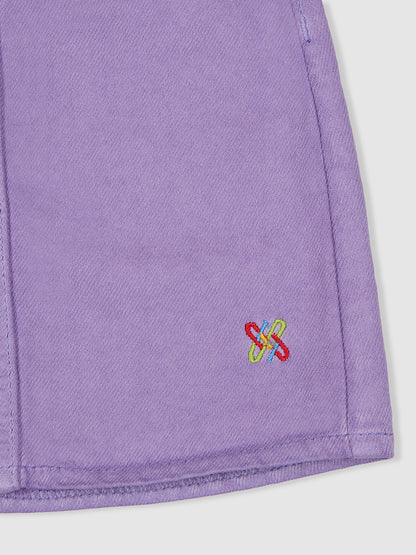 Knit N Knot Girls' Lavender Cotton Denim Skirt with Front Button Embellishment