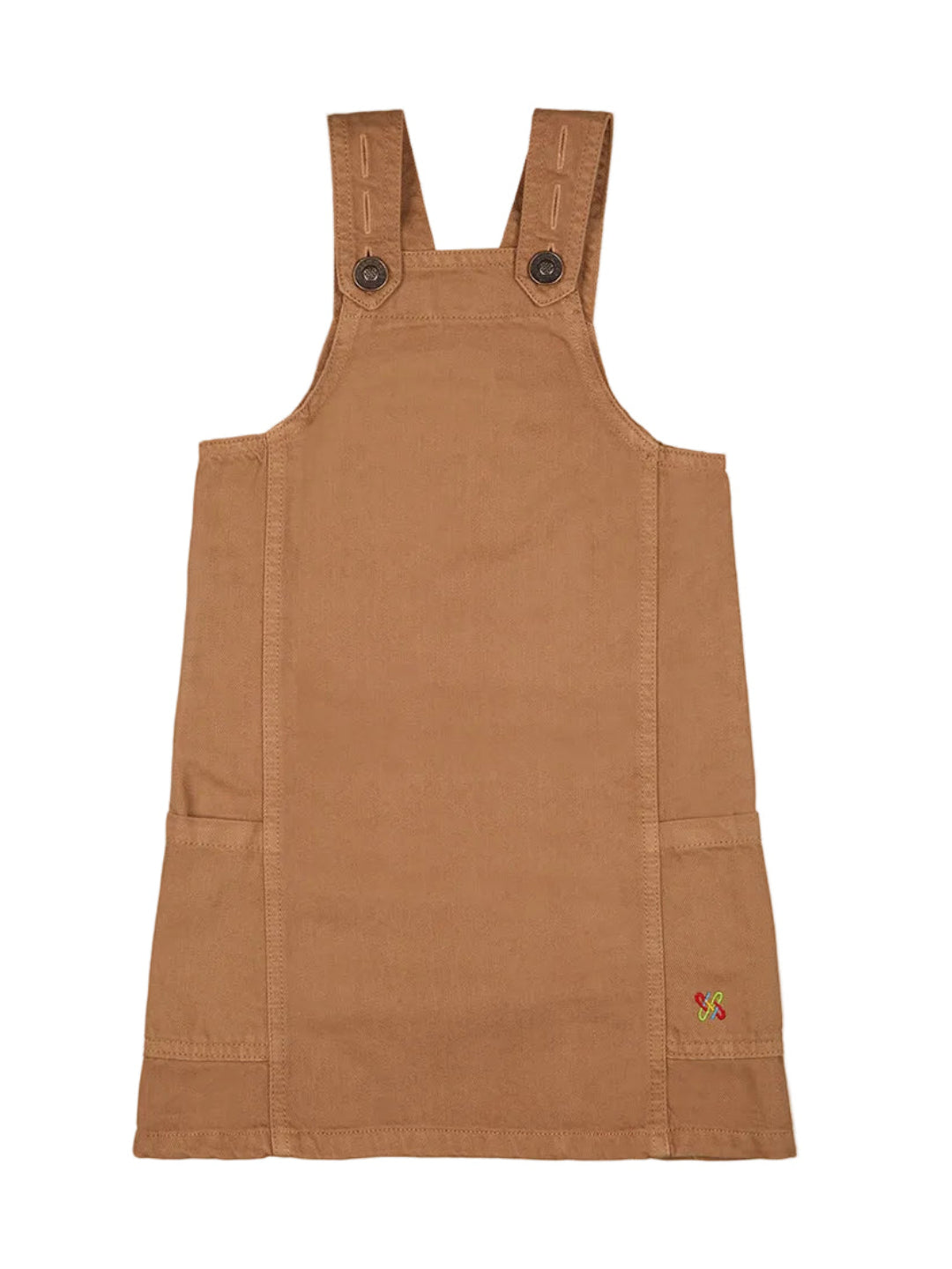 Knit N Knot Girls' Brown Cotton Denim Above-Knee Dungaree