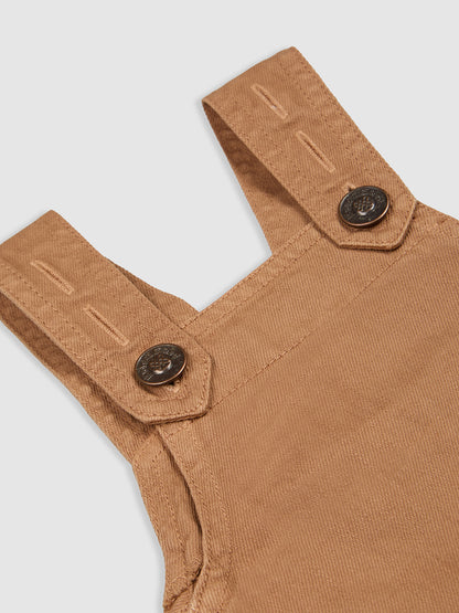 Knit N Knot Girls' Brown Cotton Denim Above-Knee Dungaree