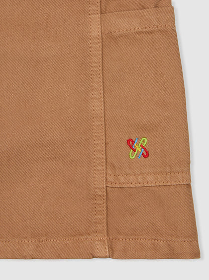 Knit N Knot Girls' Brown Cotton Denim Above-Knee Dungaree