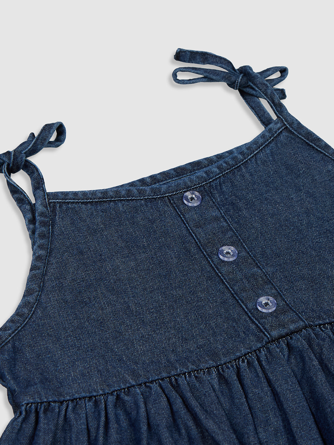 Knit N Knot Girls' Indigo Sleeveless Denim Top with Adjustable Tie-Straps & Frilled Hem