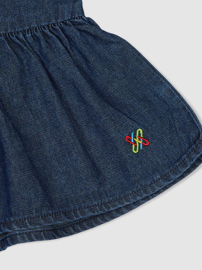 Knit N Knot Girls' Indigo Sleeveless Denim Top with Adjustable Tie-Straps & Frilled Hem