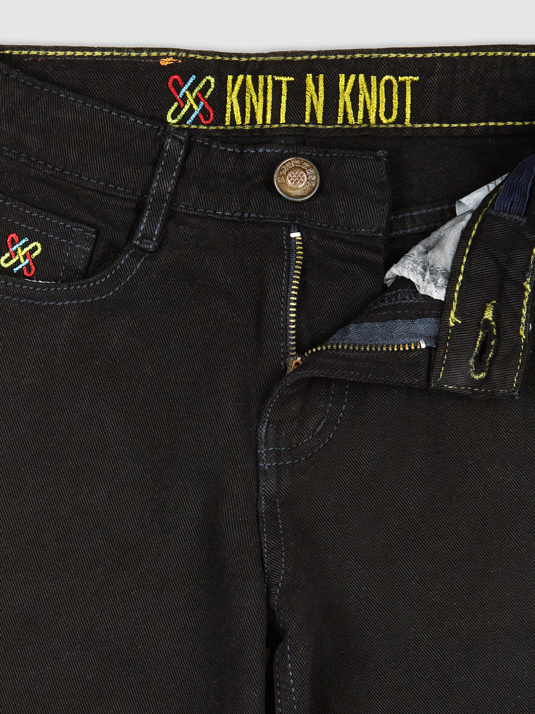 Knit N Knot Girls Jet Black High-Waist Wide Flaring Denim Jeans