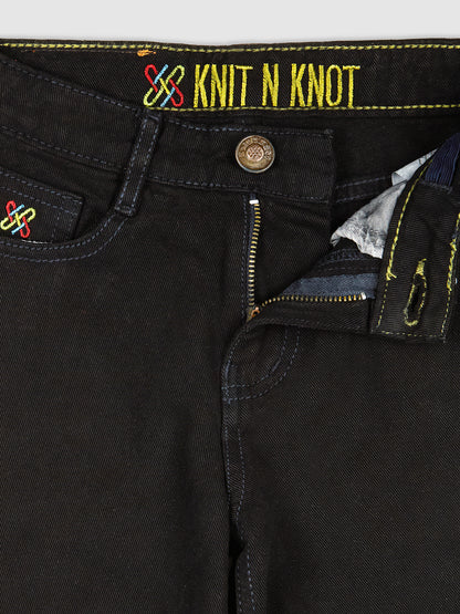 Knit N Knot Girls Jet Black High-Waist Wide Flaring Denim Jeans