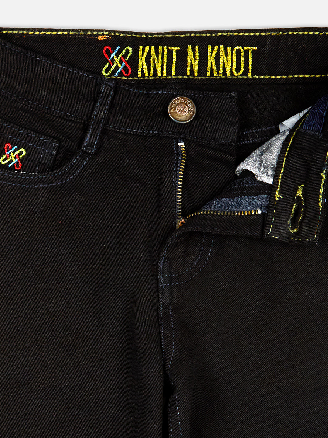Knit N Knot Girls' Wide Flaring Fit High Waist Black Jeans with Lace Bottom