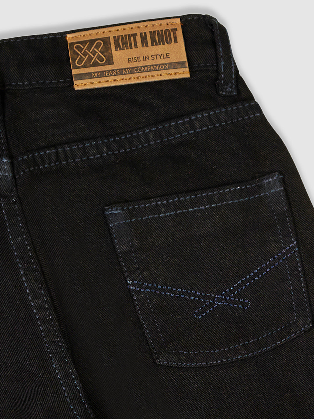 Knit N Knot Girls Jet Black High-Waist Wide Flaring Denim Jeans
