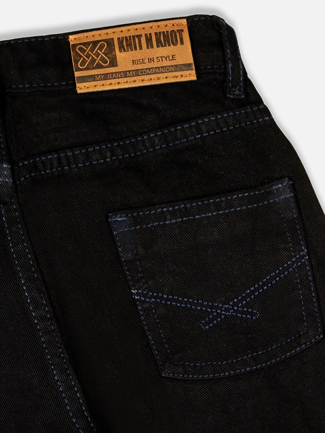 Knit N Knot Girls' Wide Flaring Fit High Waist Black Jeans with Lace Bottom
