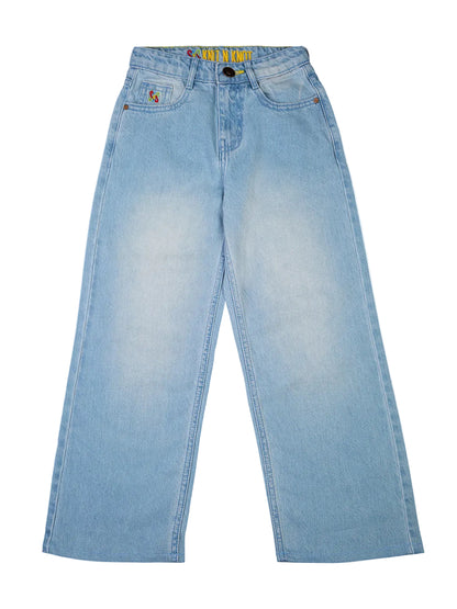 Knit N Knot Girls' High-Waist Wide Flaring Light Blue Jeans