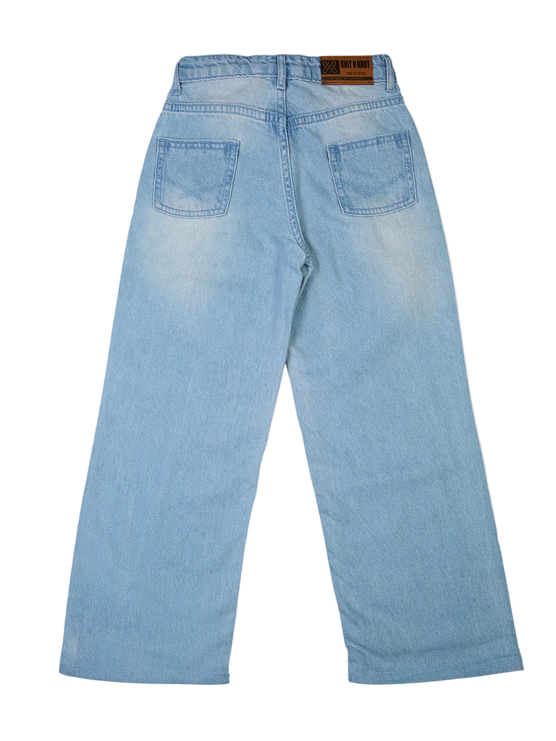 Knit N Knot Girls' High-Waist Wide Flaring Light Blue Jeans